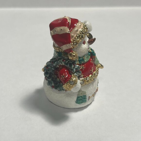 Snowman Jeweled Trinket Box with Austrian Crystals Magnetic Hinged Compartment - Picture 4 of 8